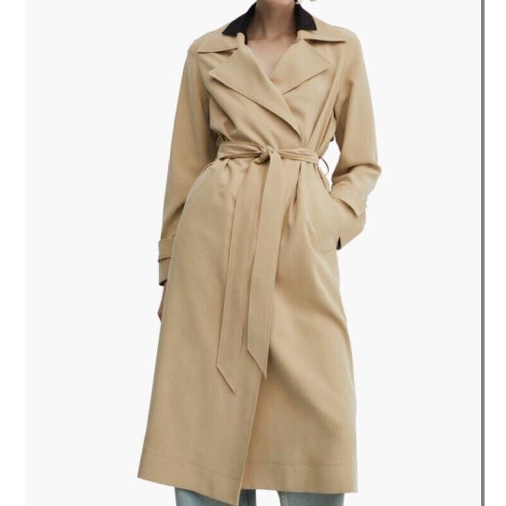 NEW MNG Mango Tie Waist Open Front Trench Coat Water Resistant Women’s XS
